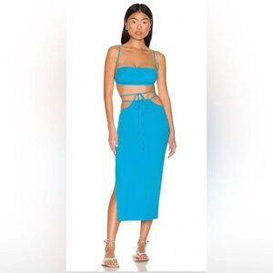 We Wore What Ruched Top and Cut Out Midi Skirt